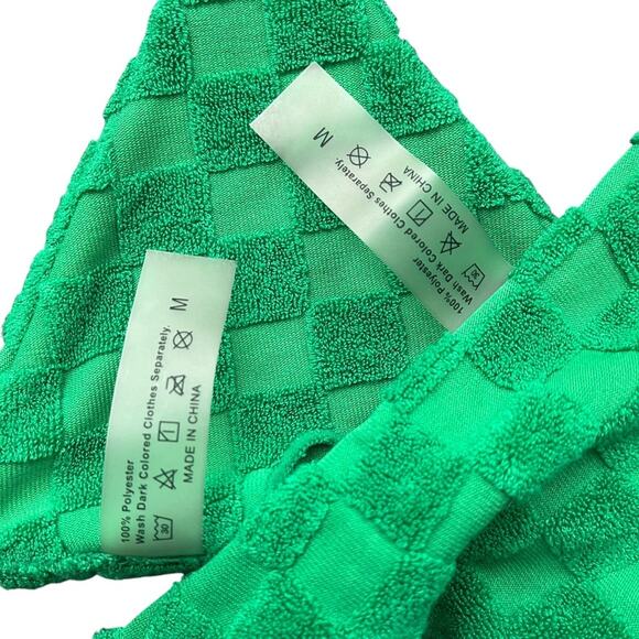 Green Terry Cloth String Bikini Women Medium Checkerboard Textured Cheeky Spring - Picture 6 of 7